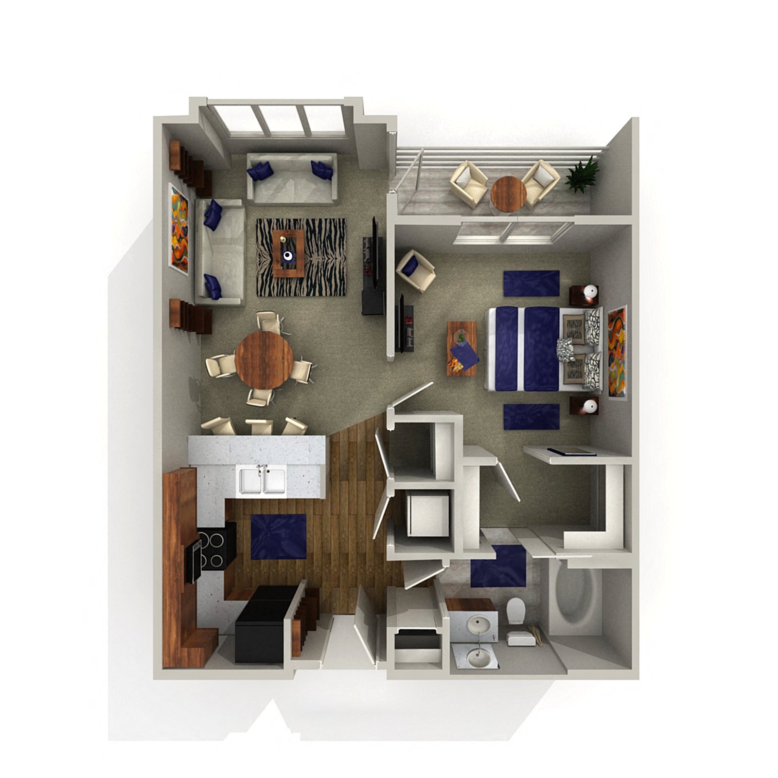 Floor plan for 1 bed, 1 bath, 682 sqft